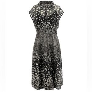MAX MARA Printed Silk Dress Ivory Black and White Printed Cap-Sleeve Dress Sz 2